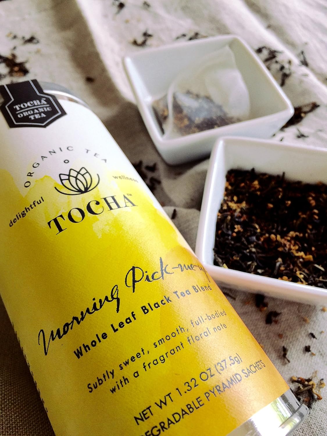 Tocha Organic Morning Pick-Me-Up Black Tea – Bold & Smooth Caffeine Boost | 15 Biodegradable Pyramid Bags | Floral Osmanthus Aroma, Non-GMO & Gluten-Free