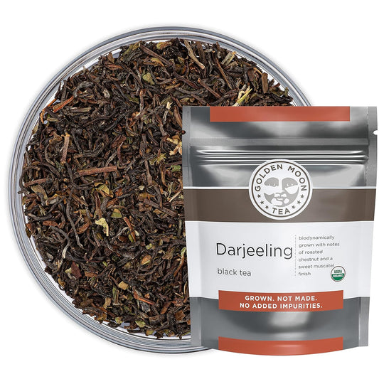 Golden Moon Tea Organic Darjeeling Black Tea - Loose Leaf, Non-GMO - 1 Pound (192 Servings)