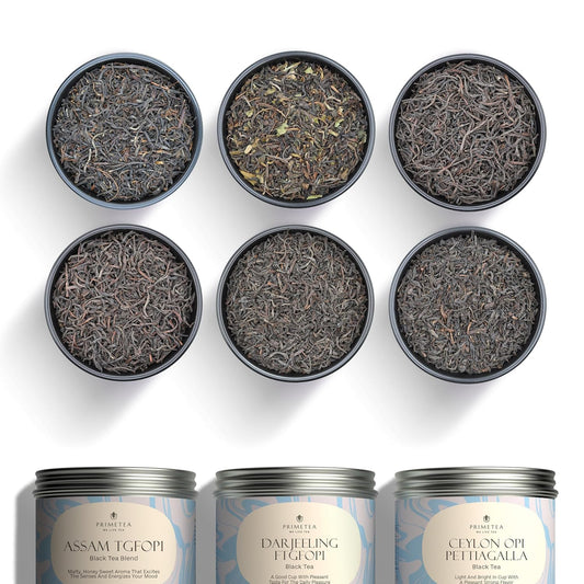 Prime Tea - SAMPLER - CEYLON, ASSAM, DARJEELING Black Loose Leaf Tea - 8oz 100% Organic, Pure Unblended, Single Origin, Hand Picked. Famous Quality, Pleasant Flavor, Slightly Tangy, Aromatic Cup with Bright Color (SAMPLER)