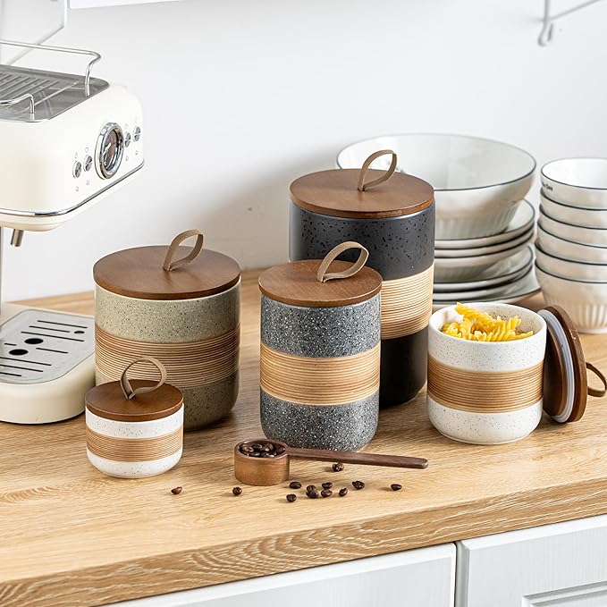 Small Ceramic Jar with Lid, Coffee Canister Coffee Container Kitchen Food Storage Jars for Spice Sugar Tea Bag