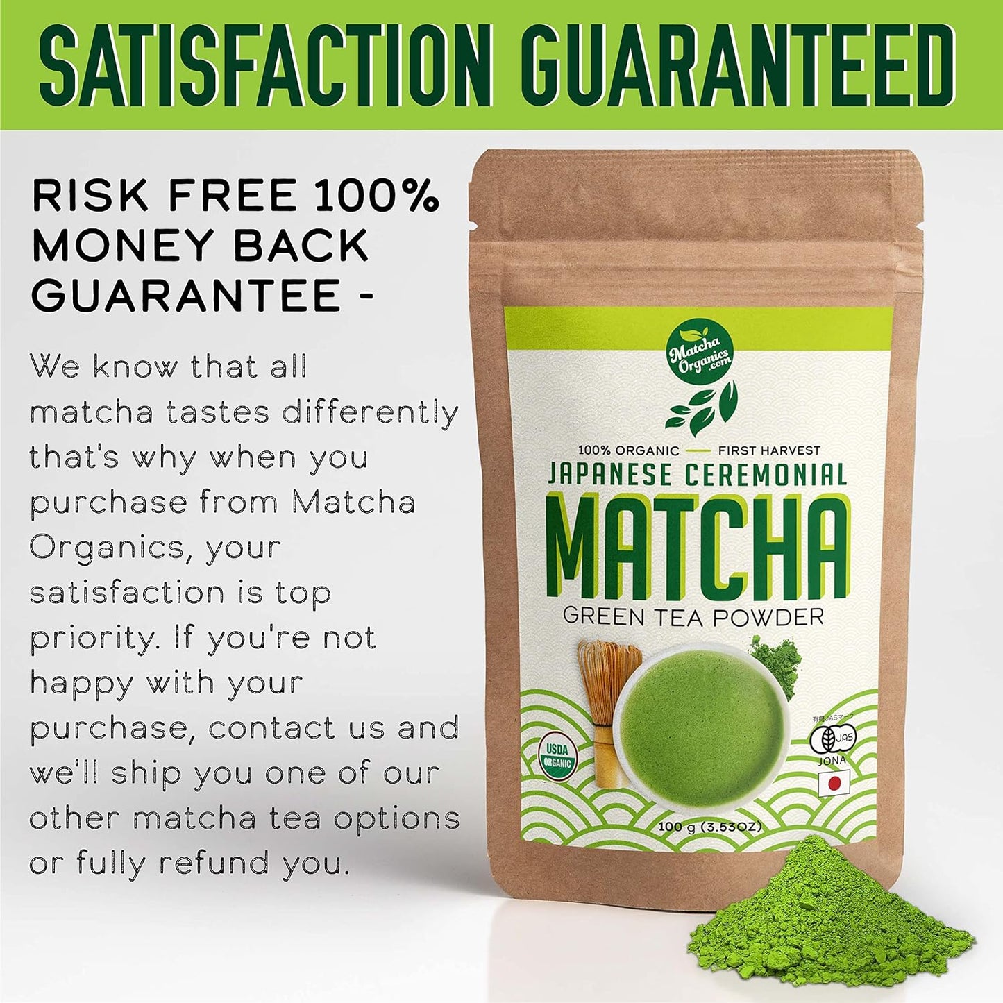 Organic Ceremonial Grade Matcha Powder, 1st Harvest Japanese Green Tea 100g - USDA & JAS Certified, Single-Origin Shizuoka Japan, Stone-Ground, Unsweetened - 100 Servings for Matcha Lattes, Smoothies & Baking