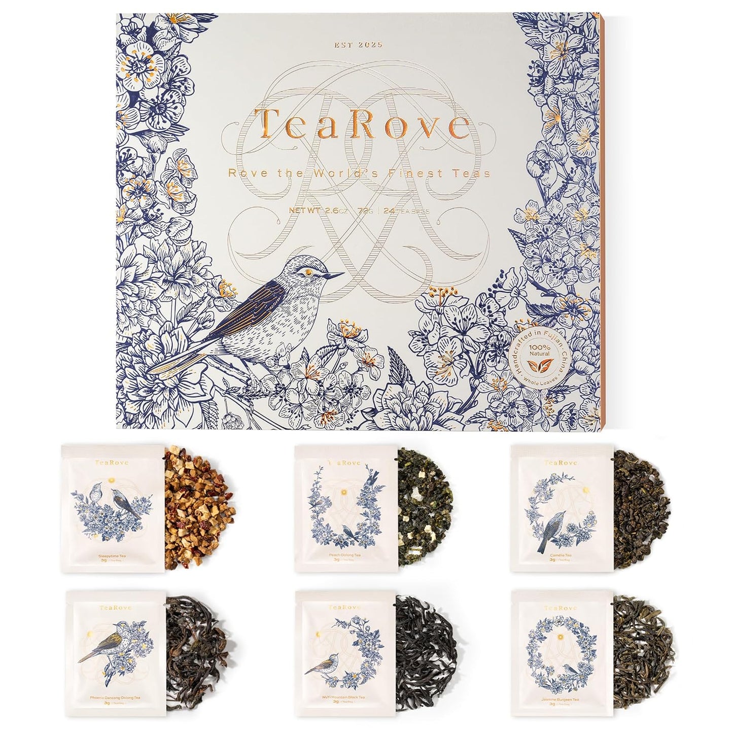 TeaRove Loose Leaf Tea Sampler Gift Set Box, Chinese Whole-Leaf Tea Assortment Variety Pack, Black, Oolong, Jasmine Green & Herbal Teas, Hot or Iced, Self Care Gifts for Tea Lovers