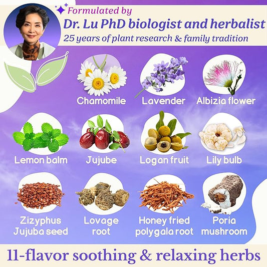 2 Pack of Dr. Lu’s Happy Sleep Tea | 100% Natural Calming Herbal Tea | Traditional Nighttime Relaxation Blend with Chamomile, Lavender, Lemon Balm & More Herbs