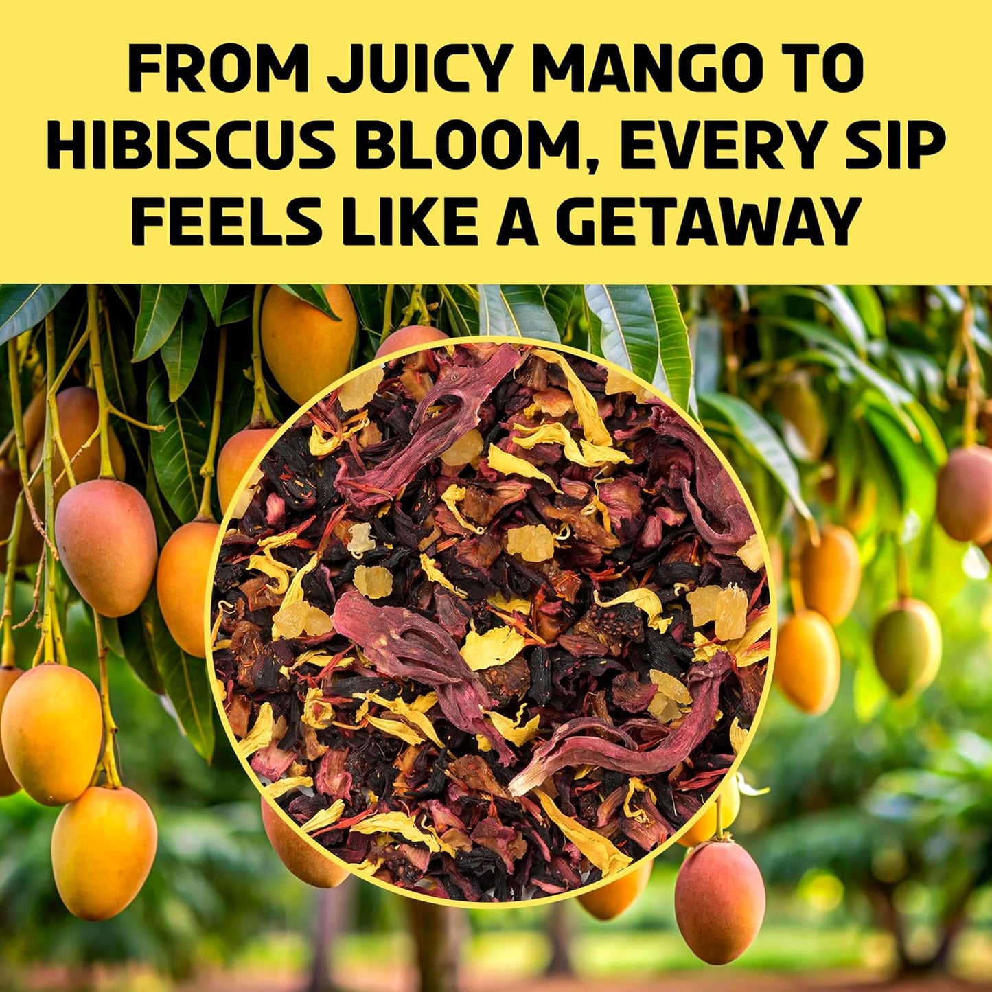 BREWIX, Mango Marvel Herbal Loose Leaf Tea (50+ Cups, 3.53oz/100g) | Caffeine-Free Fruit Tea with Hibiscus, Mango, Pineapple & Strawberry | Antioxidant-Rich Tropical Tea, Hot or Iced, Resealable