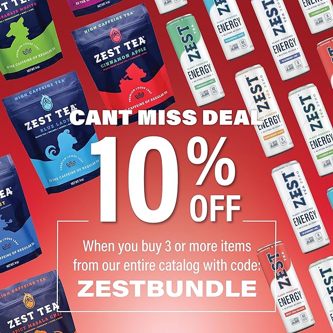 Zest Cinnamon Apple Spice Energy Tea – High Caffeine Black Tea Bags for Focus, Clarity & Morning Energy – Natural Non-GMO Caffeinated Breakfast Tea – Cozy Fall Focus Tea with 150mg Caf – 15Ct Box