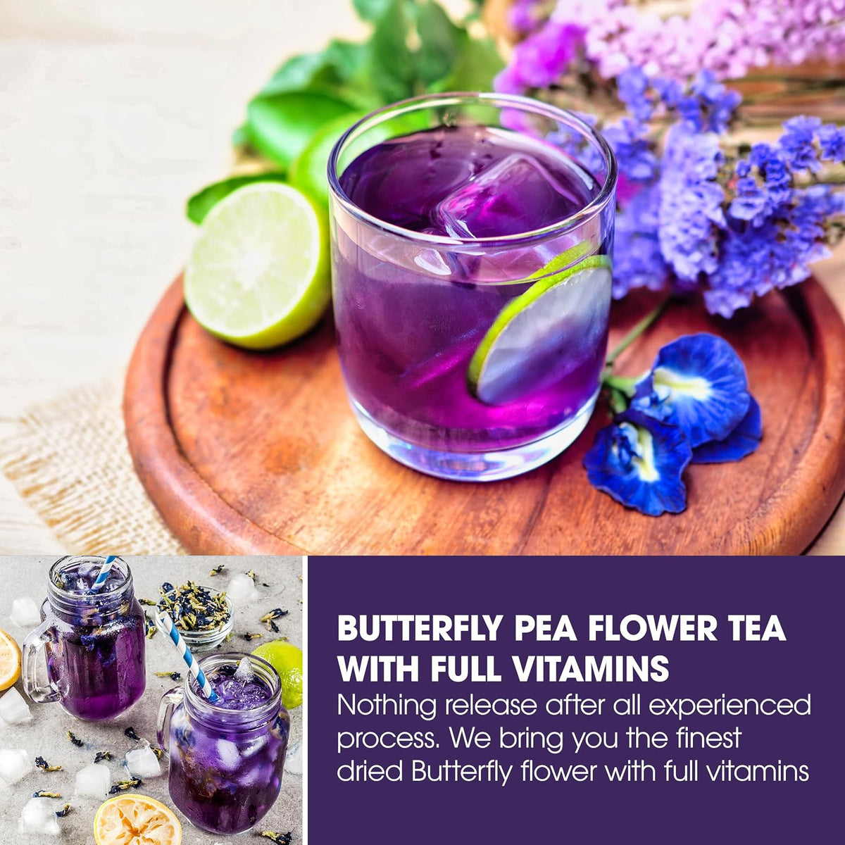 KEYXE - Butterfly Pea Flowers Tea Bags, 100% Pure from Butterfly Pea Flower Dried, Herbal Flower Tea for Relaxation, Mocktails, and Natural Food Coloring, Caffeine-Free, Sugar-Free, Non-GMO- ( 30 teabags )