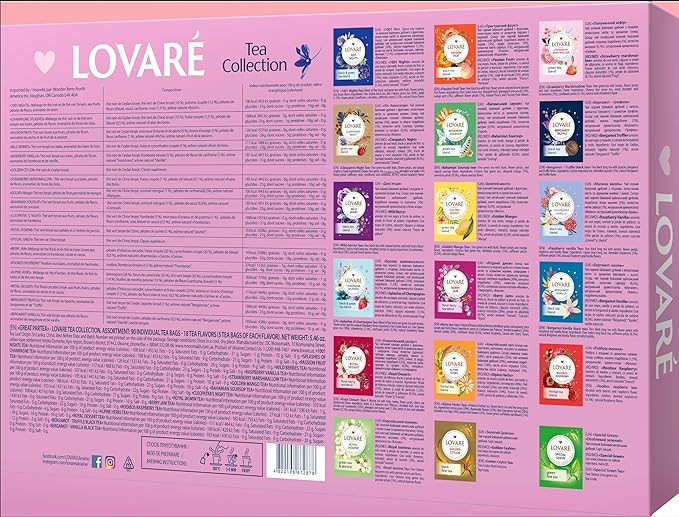 LOVARE Tea Bags Variety Pack - Made in Ukraine - Black and Green, Floral Berry, Mixed Blend, Herbal Blend Assorted Collection - Tea Sampler - Gift Sets for Tea Lovers (90 Bags - 18 Tastes)