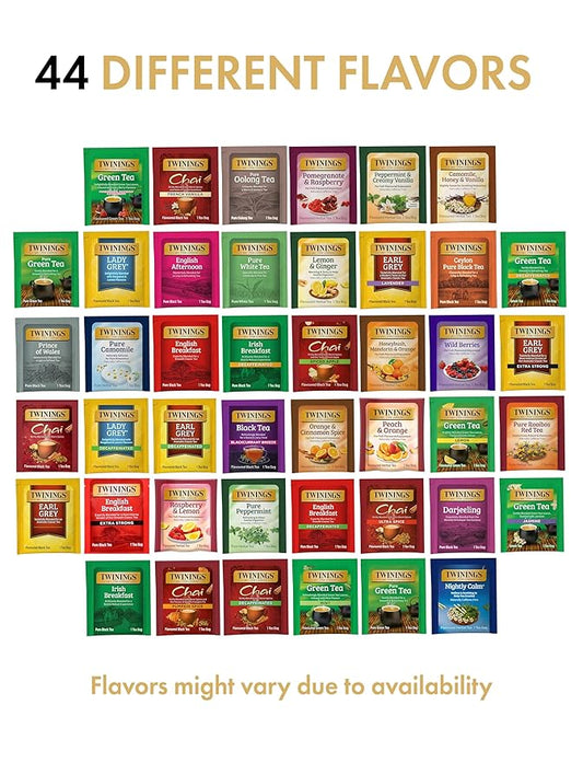 Twinings Tea Bag Sampler Assortment, Variety Pack (88 Count), 44 Unique Flavors for Tea Lovers: Women, Men, Couples, Family, Friends, Coworkers