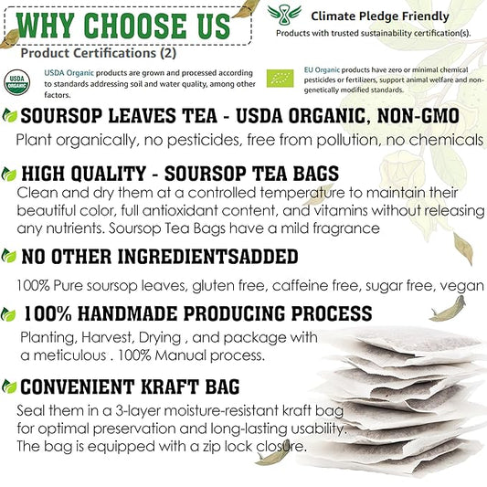 Keyxe - USDA Organic Soursop Graviola Leaves Tea 75 Bags. Non-GMO Verified, 100% Organic Soursop Leaves for Digestion, Boosting Immune