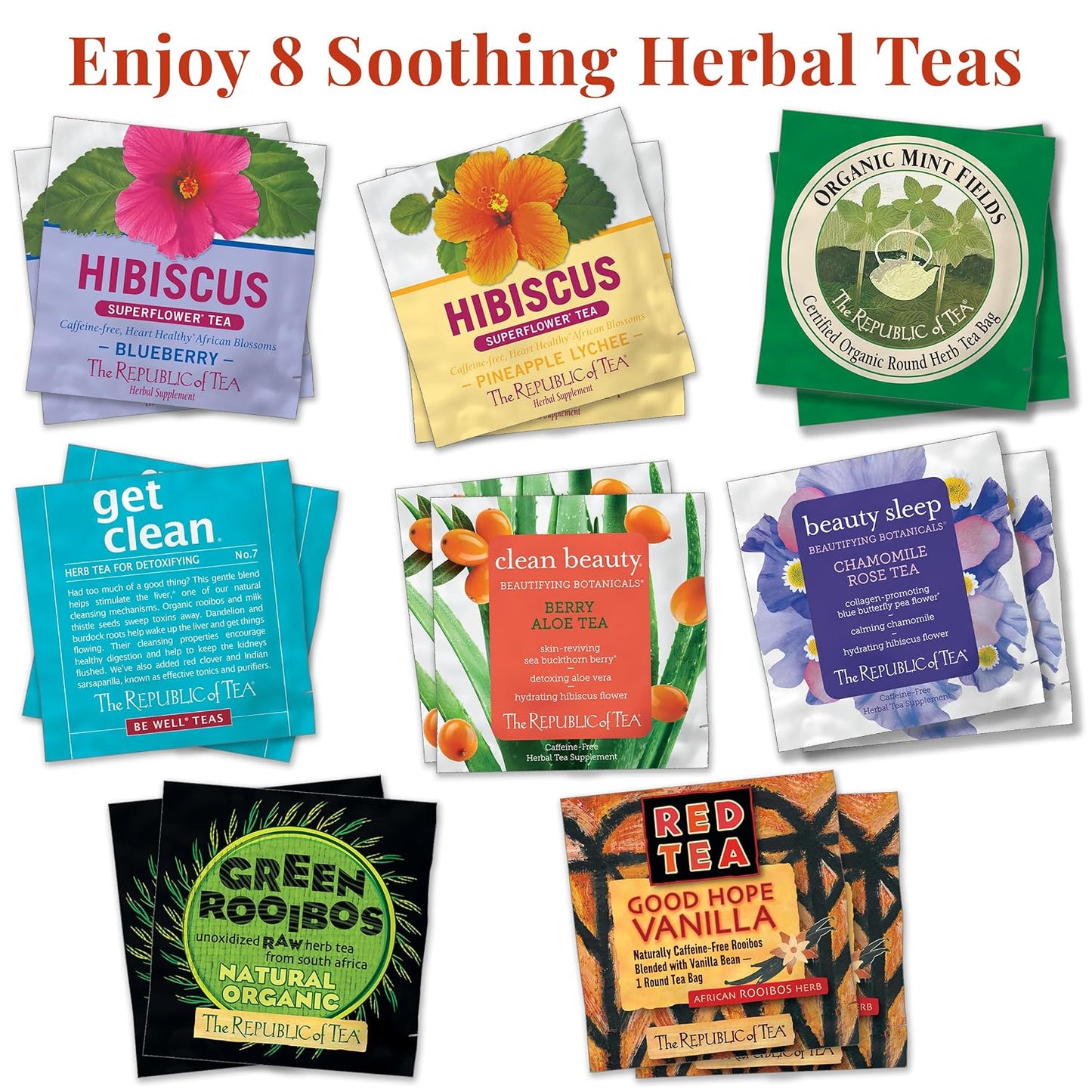 The Republic of Tea Premium Assortment of Teas & Herbs, 40 Count | Made for sampling, gifting or sharing. Smooth and aromatic with notes of juicy berry.