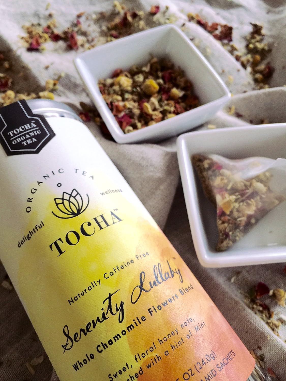 Tocha Organic Serenity Lullaby Chamomile Tea – Caffeine-Free Sleep & Relaxation Blend | 15 Biodegradable Pyramid Bags | Chamomile, Rose, Osmanthus & Mint for Restful Sleep, Support Digestive Health