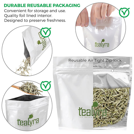 Tealyra - Premium White Silver Needle Loose Leaf Tea - Bai Hao Yinzhen - Fujian China - Superior Chinese Silver Tips - Caffeine Low - 110g (4-ounce)