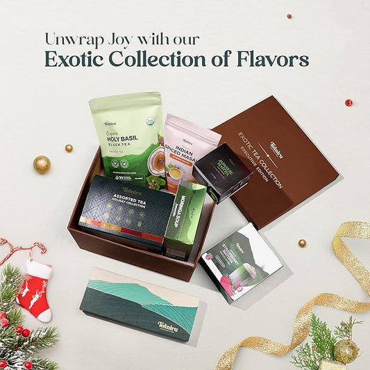 Teaniru, Exotic Collection-Christmas Gift Box | Holiday Flavored Teas, Moringa Soup, Strawberry Matcha Latte, Spiced Masala Chai, Assorted Loose Leaf Teas, Holy Basil Tea & Matcha, Thanks Giving