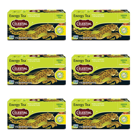 Celestial Seasonings Energy Green Tea, Caffeinated, 12 Tea Bags Box (Pack of 6)
