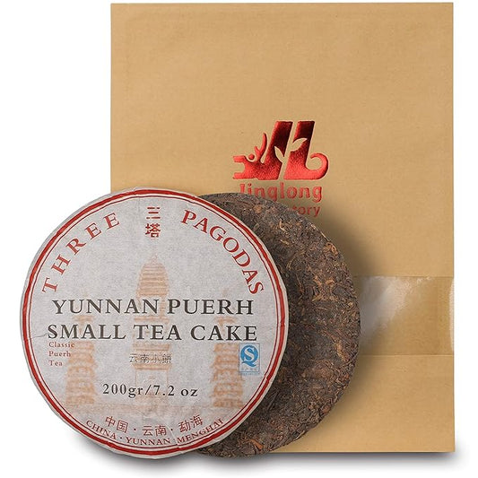 Three Pagodas Puerh Tea (80 Cups) Pu-erh Mini Cake (7.1 Ounce)