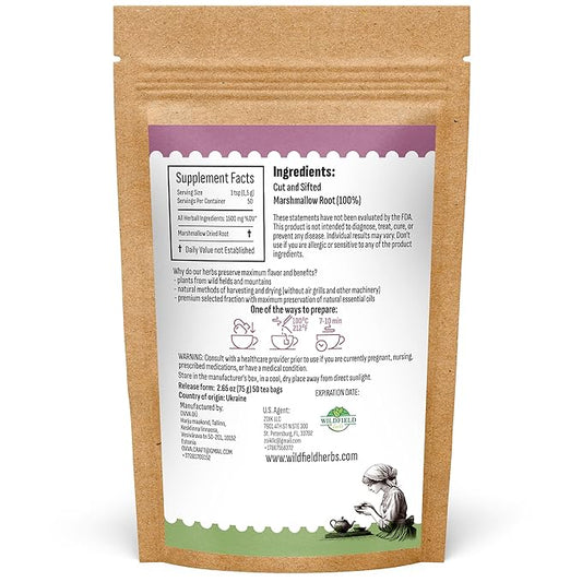 50 Bags Dried Marshmallow Root Tea Marshmallow Root Herb Herbal Tea (Althaea Officinalis) - 50 Count Bags Cut Sifted Herb Raíz De Malvavisco
