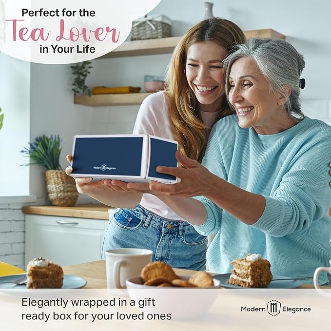 Tea Gift Set Gifts for Women Cozy Socks 15 Tea Sachets 10 Honey Straws Tea Bag Holder Strainer Spoon Greeting Card (Sweet Cream Earl Grey + Socks)