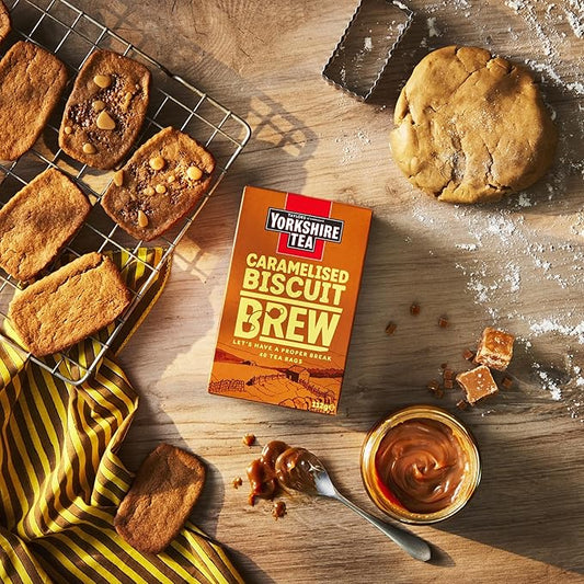 Yorkshire Tea Caramelised Biscuit Brew, Pillow Tea Bags, 40 Count (Pack of 4), Caffeinated, Enjoy Hot or Iced, 40 Teabags