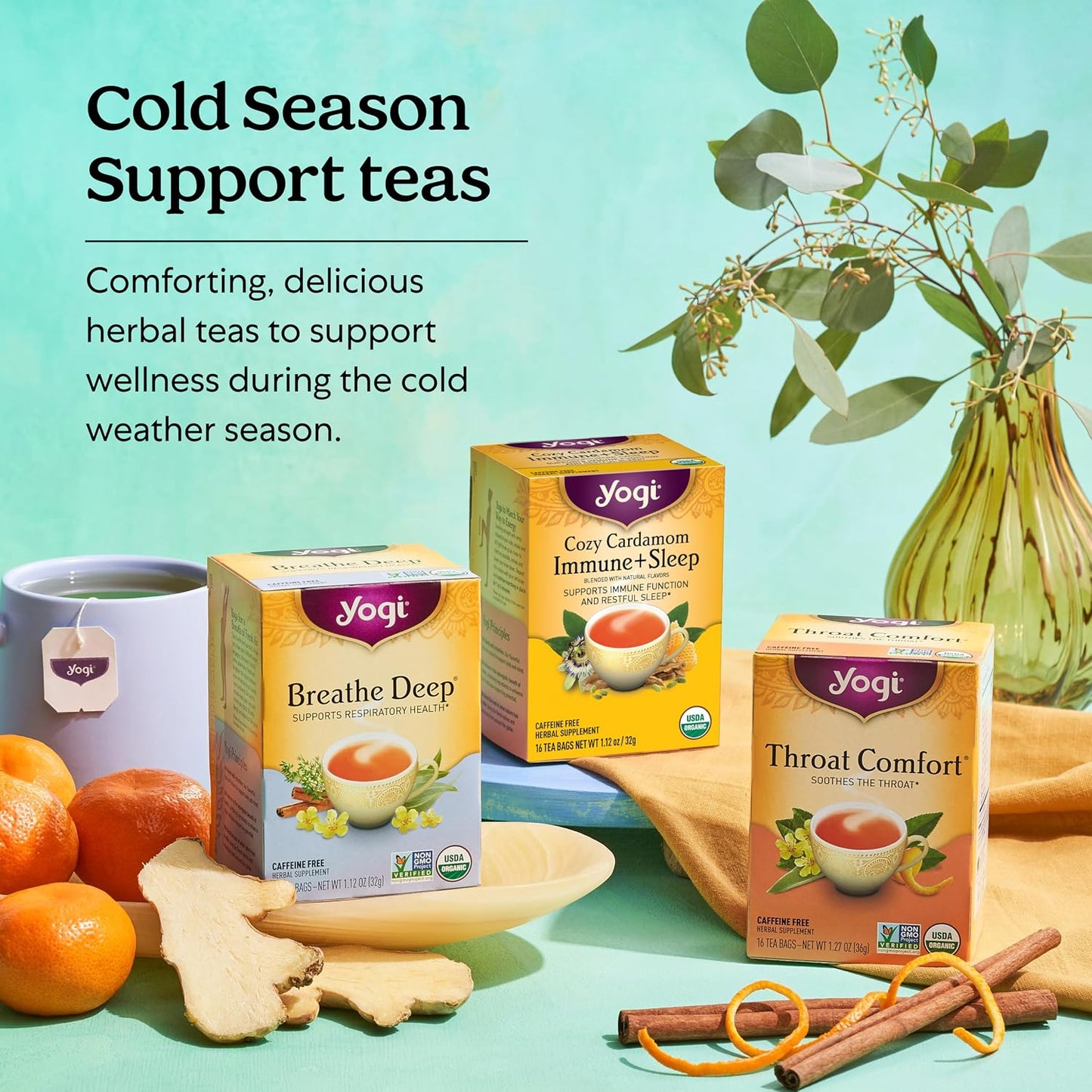 Yogi Get Well Organic Tea Sampler, 16 Tea Bags (6 Pack) | Organic Herbal Variety with Traditional Ayurvedic Ingredients for Immune Support During the Cold Season