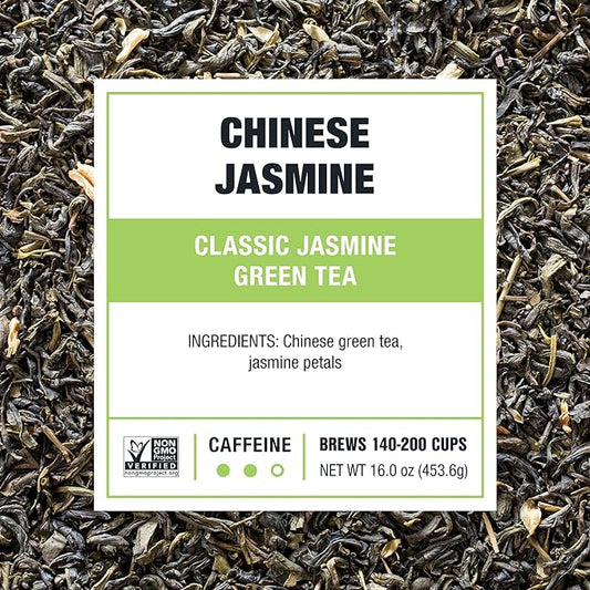 Tiesta Tea - Chinese Jasmine, Loose Leaf, Classic Jasmine Green Tea, Premium Blend, Medium Caffeinated, Make Hot or Iced Brews Up to 200 Cups, 16 Ounce Resealable Bulk Pouch