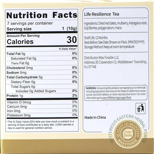 MAX FOODIE Life Resilience Tea, Rose Black Goji Berry Blend, 7 Count Tea Bags, Natural Herbal Energy Tea for Hot Brewing - 7 tea bags (70g, 10g/bag)