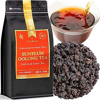 TeaRove Sunplum Oolong Tea Loose Leaf, Medium Caffeinated, 16oz/456g, Premium Chinese Oolong Tea Whole Leaves, Enjoy Hot or Iced, Light Caramel & Roasted Plum, Smooth Finish