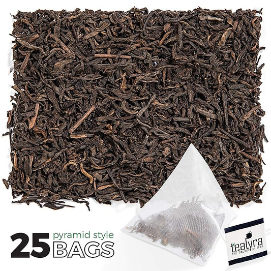 Tealyra - 5 Years Ripe Aged Pu'erh 25 Tea Bags - Bold Pu-erh Loose Leaf Tea - 100% Natural - 25 Pyramids Sachets