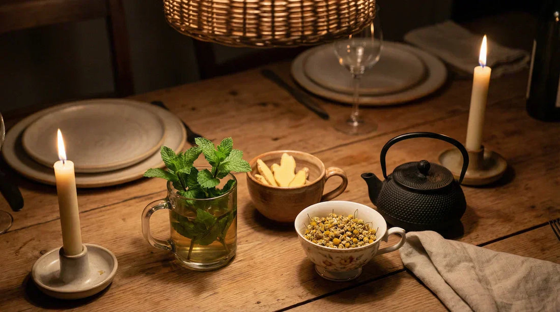 After-meal tea with peppermint, ginger, and chamomile.