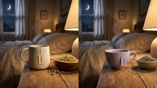 Side-by-side chamomile and lavender sleep tea.