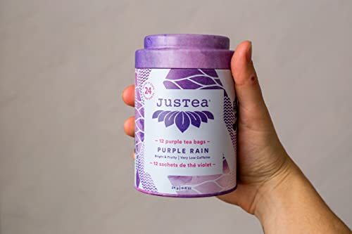 JusTea Purple Rain | Pyramid Compostable Tea Bags | Purple Tea | 12+ Cups | Very Low Caffeine | Award-Winning | Fair Trade | Non-GMO
