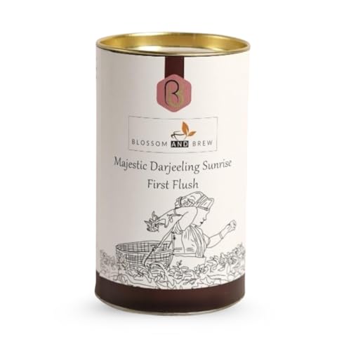 Blossom & Brew Majestic Darjeeling Sunrise First Flush Black Tea (1.76oz) – Whole Leaf from Teesta Valley – Rich Flavored & Aromatic Breakfast Brew – Caffeinated Indian Tea for Hot or Iced Beverages