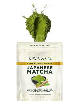 Kava and Co Ceremonial Matcha - Premium Japanese Green Tea - Authentic Stone Ground Matcha Powder - Shade Grown Leaves for Natural Energy - Jitter Free Antioxidant Superfood for Lattes and Smoothies