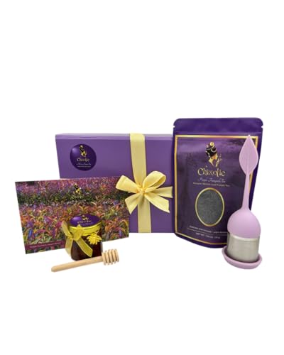 Chixotic Purple Tea Gift Box for Women, Mother’s Day Tea Care Package with Kenyan Purple Tea, Raw Honey, Tea Infuser, Personalized Note, Relaxing Self Care Gift Basket