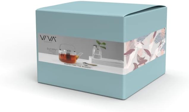 Viva Bjorn Borosilicate Glass Tea Pot for Stovetop with Loose Leaf Tea Infuser Mesh - 40 ounce/1.18 Liter