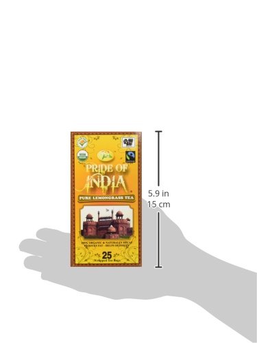 Pride of India | Lemongrass Ginger Zesty Fresh Tea | 15 Pyramid Full Leaf Individually Wrapped Tea Bags | 100% Herbal Blend from Single Origin | Tangy & Spicy Flavor | Caffeine-Free