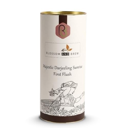 Blossom & Brew Majestic Darjeeling Sunrise First Flush Black Tea (1.76oz) – Whole Leaf from Teesta Valley – Rich Flavored & Aromatic Breakfast Brew – Caffeinated Indian Tea for Hot or Iced Beverages