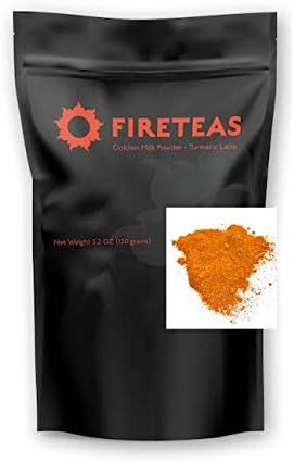 FIRE TEAS Organic Golden Milk Latte Powder - Organic Turmeric (Curcumin), Honey, Cardamom, Ginger, Cinnamon, Black Pepper - Relaxing, Naturally Sweet, Delicious, Adaptogenic, Coffee Alternative, Helps Sleep, Superfood