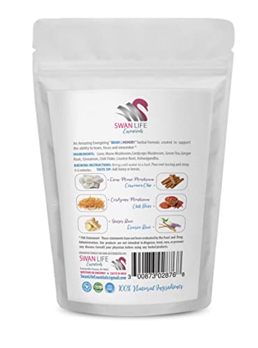 Lion mane mushroom tea - Cinnamon Root Tea - BRAIN AND MEMORY TEA - Cordyceps Mushroom Tea, Green Tea, Ginger Root Tea, Cinnamon Tea, Chili Flake, Licorice Root, Ashwagandha - 1 Bag 14 Days