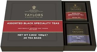 Taylors of Harrogate Assorted Specialty Black Teas Sampler, Variety Gift Box, Individually Wrapped Bags, 20 Count (Pack of 1), English Breakfast, Earl Grey, Assam, and Afternoon Darjeeling, Caffeinated, Enjoy Hot or Iced, 20 Teabags