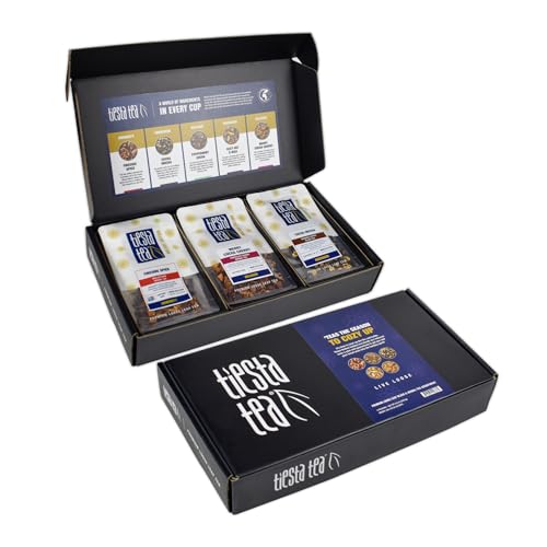 Tiesta Tea - Holiday Loose Leaf Tea Gift Set, High to Non-Caffeinated Holiday Blends, 3 Tins of Hot & Iced Brews Variety Pack, Fireside Spice, Peppermint Cocoa & Cocoa Mocha