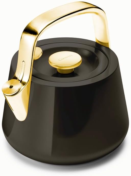 Caraway 2 Quart Whistling Tea Kettle - Durable Stainless Steel Tea Pot - Fast Boiling, Stovetop Agno