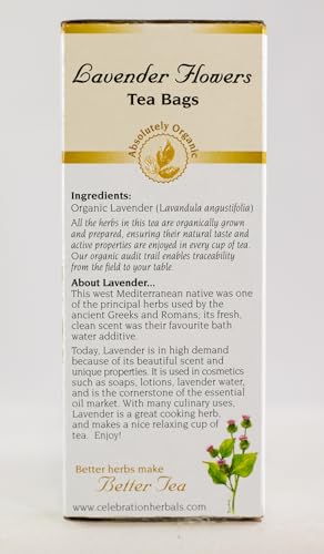 CELEBRATION HERBALS Lavender Flowers Tea Organic 24 Bag, 0.60 Ounce