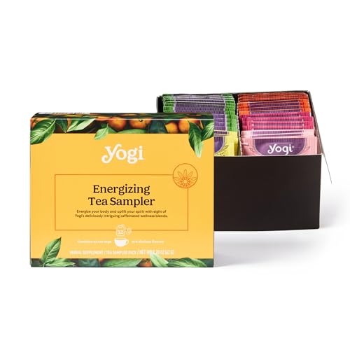 Yogi Organic Tea Energy Sampler Box Set (32 Tea Bags) - Gifts for Mom - 8 Energizing Black & Green Teas - Contains Caffeine