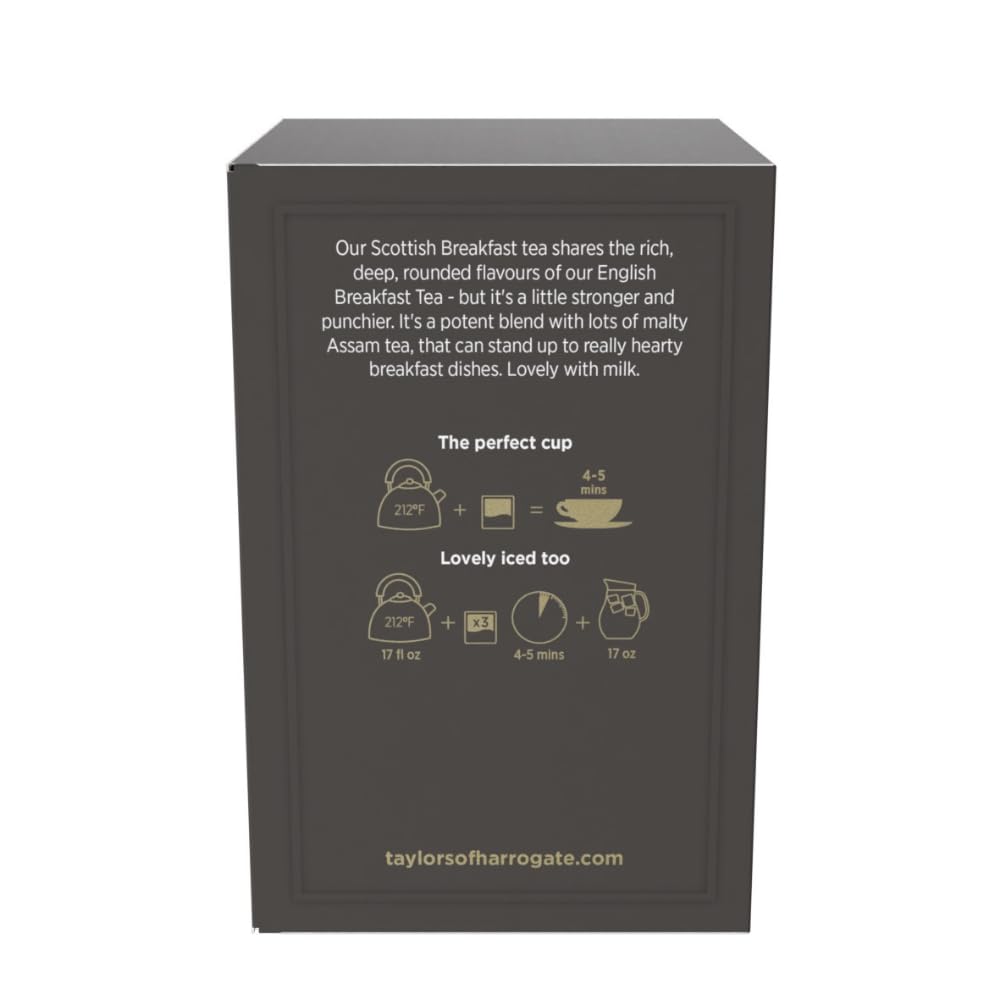 Taylors of Harrogate Scottish Breakfast Black Tea Individually Wrapped Bags, 50 Count (Pack of 1), Strong, Malty and Full, Caffeinated, Enjoy Hot or Iced, 50 Teabags