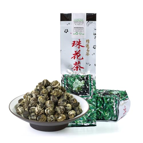 GOARTEA - Jasmine Dragon Pearls - 4Pcs 250g / Total 35.2oz Supreme Grade - Jasmine Pearl Green Tea - Chinese Green Tea Loose Leaf