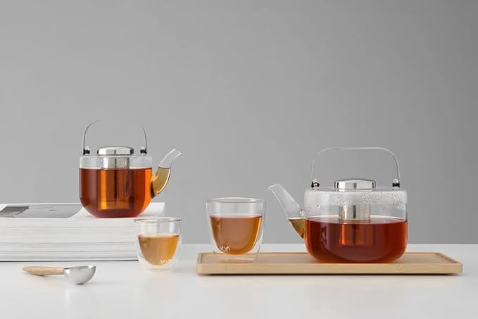 Viva Bjorn Borosilicate Glass Tea Pot for Stovetop with Loose Leaf Tea Infuser Mesh - 40 ounce/1.18 Liter