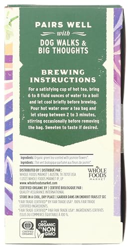 Whole Foods Market, Tea Green Jasmine Organic, 20 Count