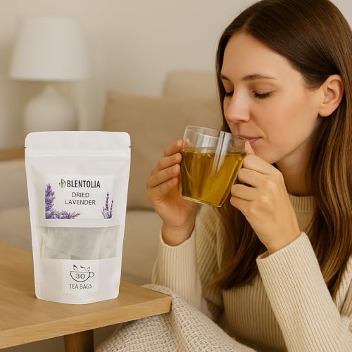 Blentolia Lavender Tea Bags – 30 Count – Caffeine-Free Herbal Tea – Dried Lavender Flower Infusion for Relaxation, Sleep & Aromatherapy