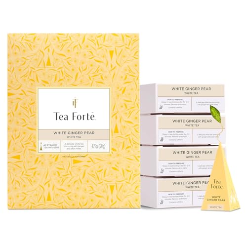 Tea Forte Cherry Blossom Premium Caffeinated Green Tea Blend Event Box, Bulk Pack 40 Count, 10 per tray Individually Wrapped Handcrafted Pyramid Infusers
