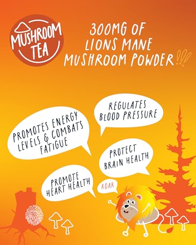 Kubo Lion’s Mane Chai Tea Bags | Organic High Caffeine (155mg) Black Tea + Lion’s Mane Mushroom | 20 Pyramid Count | Caffeinated Tea for Calm Focus & Mind Support | Healthy Coffee Alternative, Calorie Free
